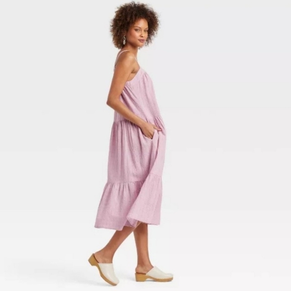 NWT Knox Rose Pink Tiered Sleeveless Cottagecore Cotton Midi A Line Dress 1X - Picture 2 of 5